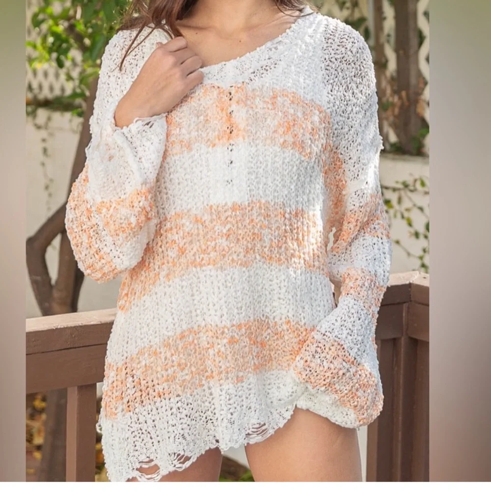 POL Crochet peach and white Oversized Comfy Sweater NWT size Medium - Picture 2 of 15